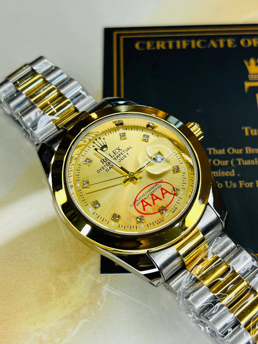 Two Tone Gold Plain Bezel Date Just Watch