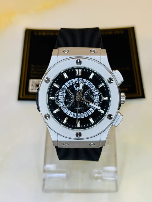 Black Silver Black Hologram Hublot Silicone Strap Watch