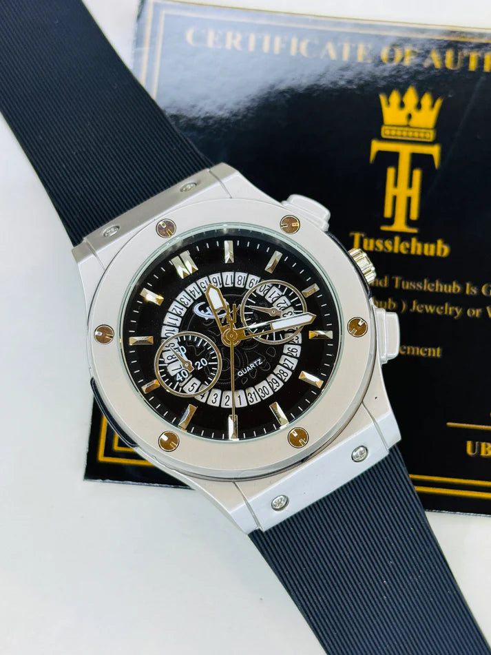 Black Silver Black Hologram Hublot Silicone Strap Watch