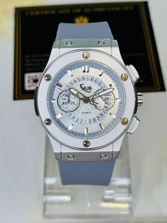 Minimal Ash Grey Hologram Leather Branded Watch