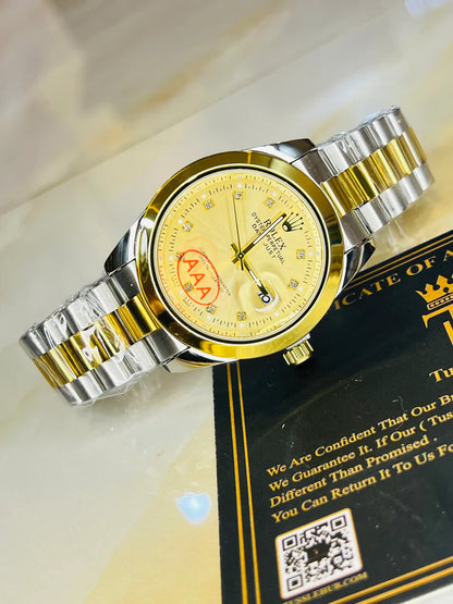 Two Tone Gold Plain Bezel Date Just Watch