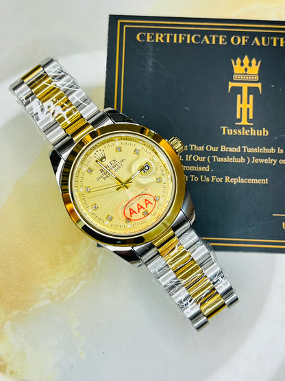 Two Tone Gold Plain Bezel Date Just Watch