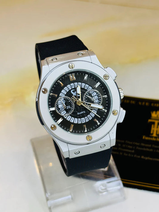 Black Silver Black Hologram Hublot Silicone Strap Watch