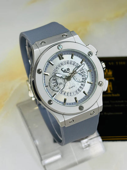 Minimal Ash Grey Hologram Leather Branded Watch