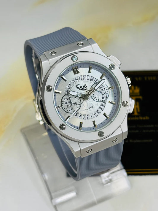 Minimal Ash Grey Hologram Leather Branded Watch